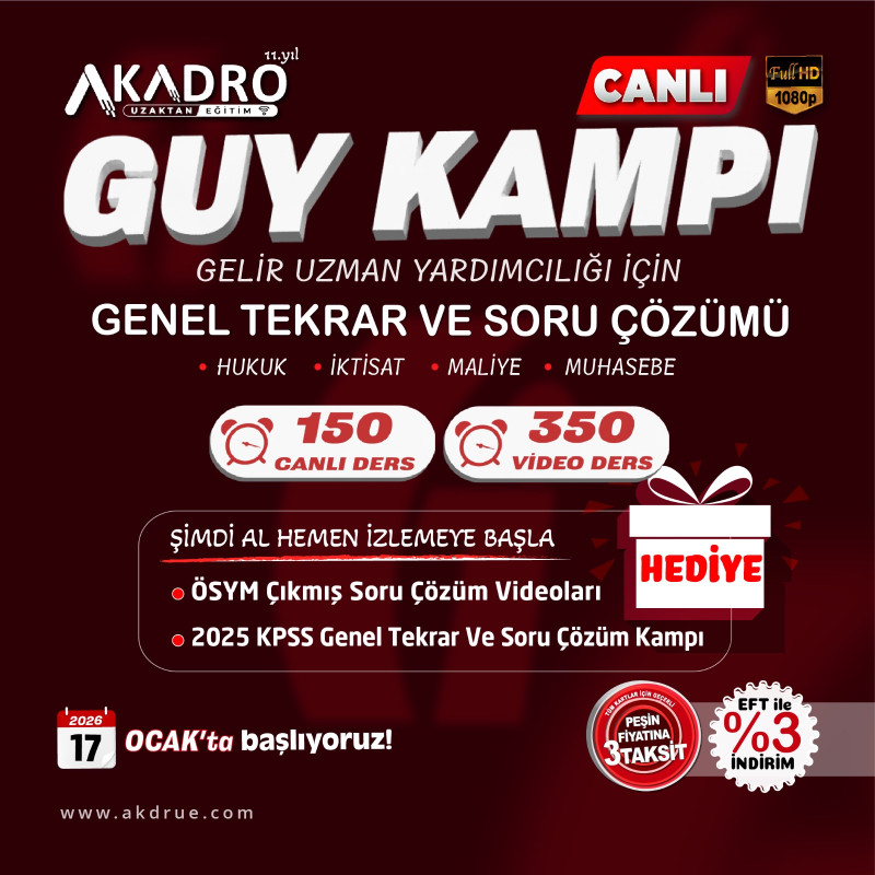Gelir Uzman Yardımcılığı Genel Tekrar ve Soru Çözüm Kampı